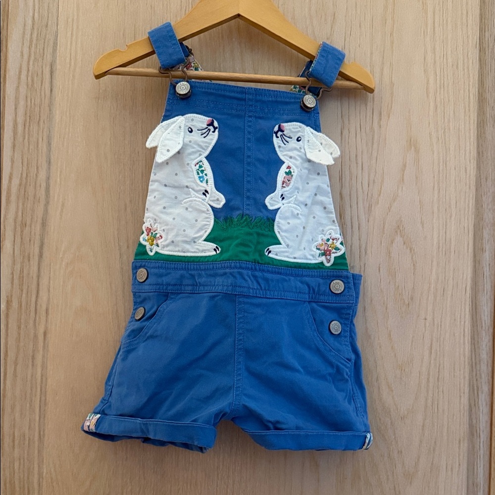 Mini Boden Blue Bunny Applique Short Overalls